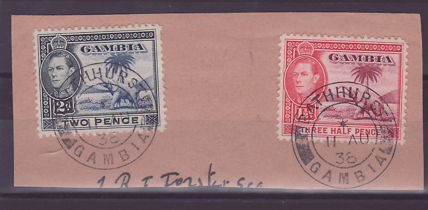 Gambie Gambia 2d + 1 1/2d Elephant ERROR Bathhurst instead of Bathurst cancel RARE