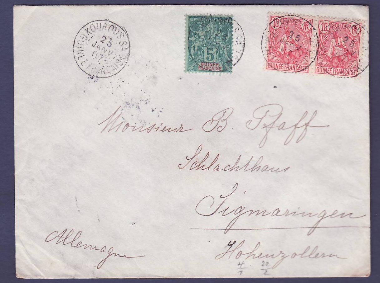 Guinee Lettre Paire Berger Pulas 10c + Groupe 5c de Kouroussa 25 JAN 07 pour Sigmaringen Allemagne