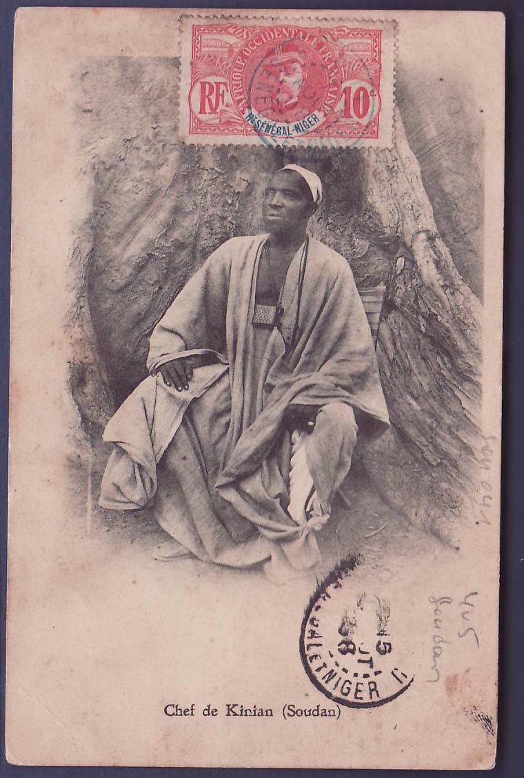 Haut Senegal & Niger Carte Postale Rare cachet Bleu Koury 7 AOUT 1908 Vue Chef de Kinian Soudan