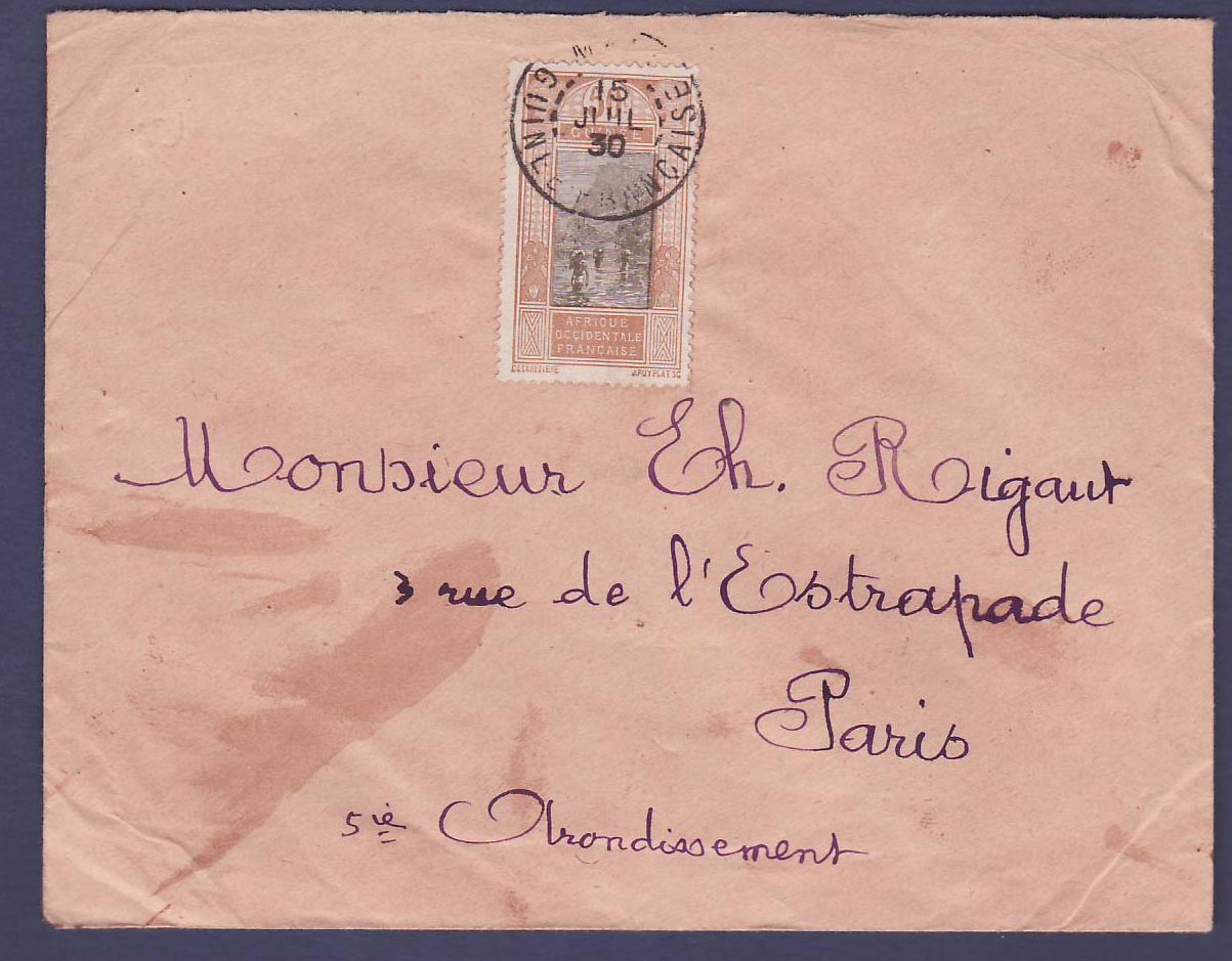 Lettre Guinee 50c Gue de Kitim seul pour Paris obl 15 JUI 30