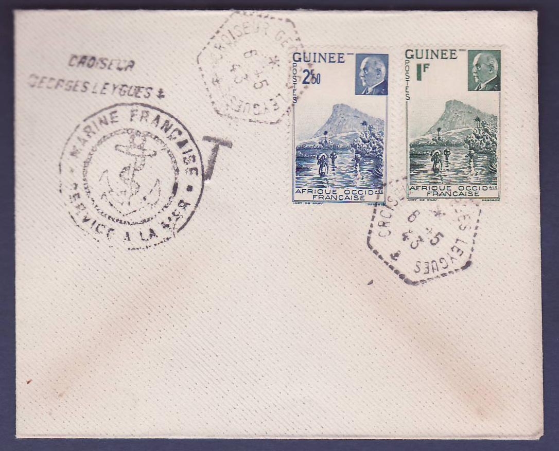 Lettre Guinee Petain avec cachet maritime Croiseur Georges Leygues 8 5 43