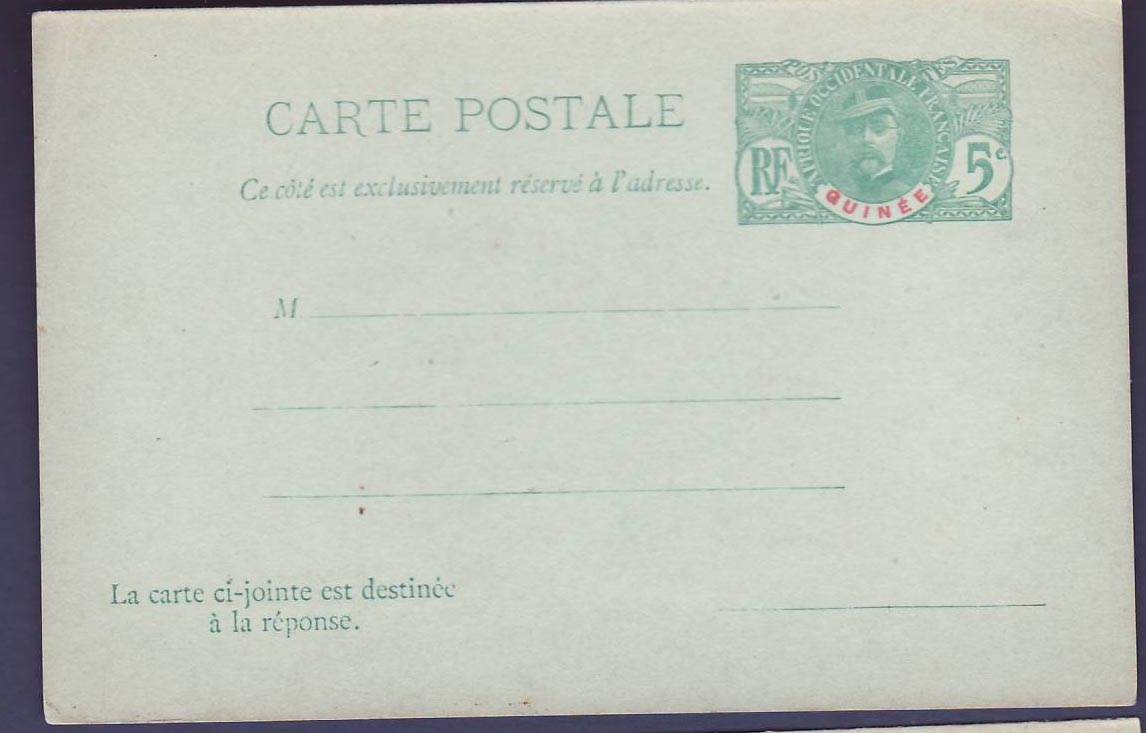 Guinee Entier Postal 5c Neuf Faidherbe avec carte reponse