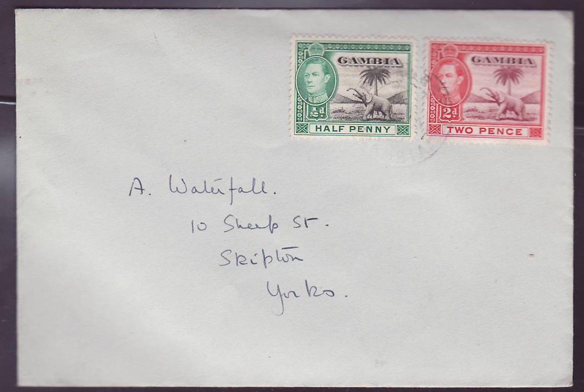 Gambie Gambia 1/2d + 2d Bathurst cover to Skipton  Yorks  England