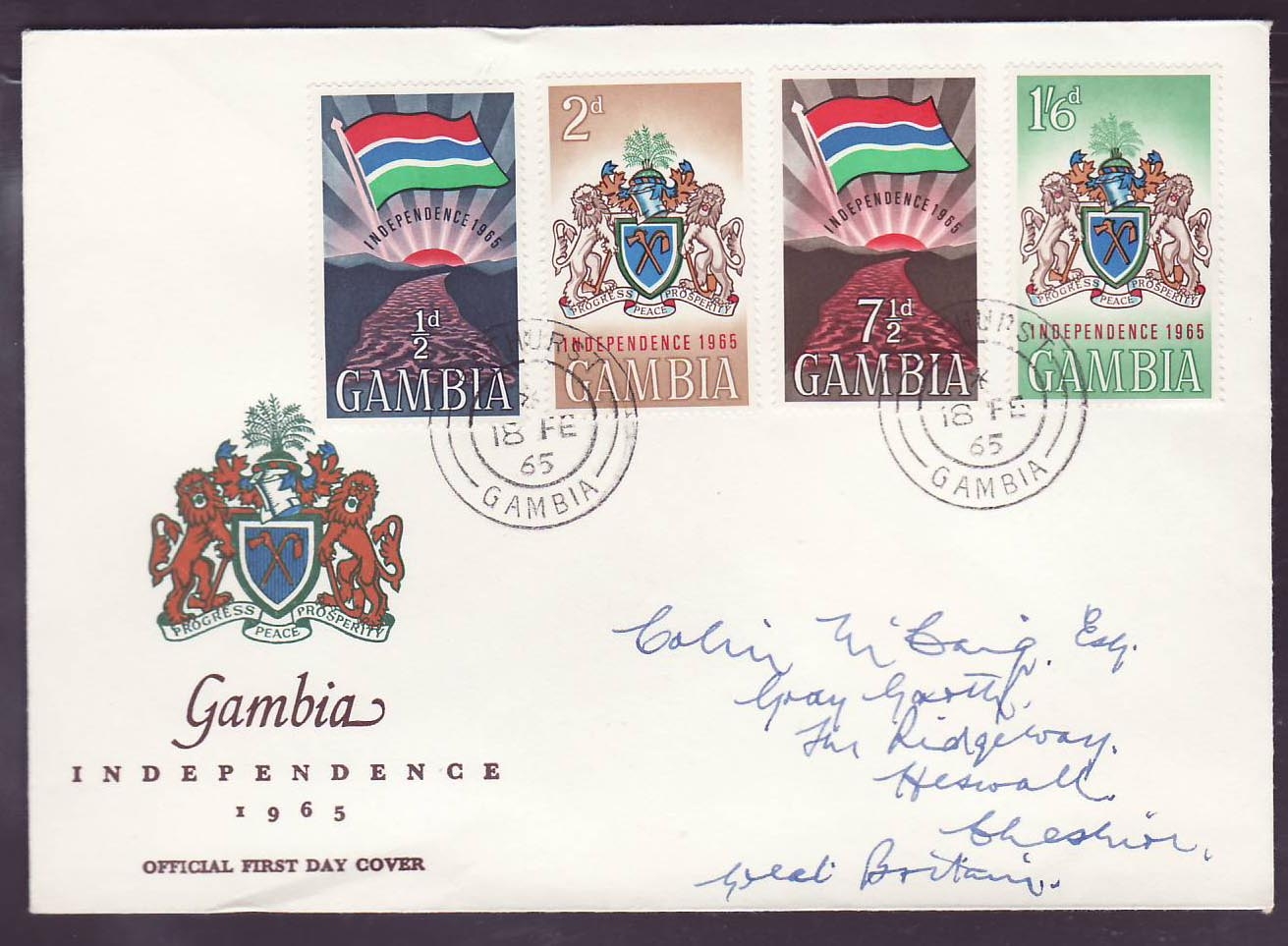 Gambie Gambia FDC with set Independence 1965 to England