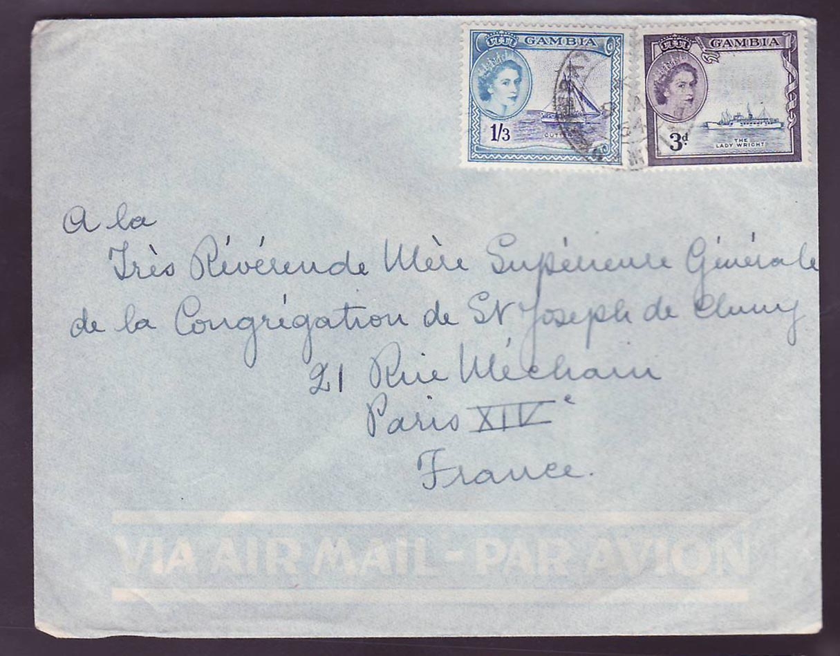Gambie Gambia Bathurst cover with 1/3 + 3d issued (bateaux  boats)  for Paris  France