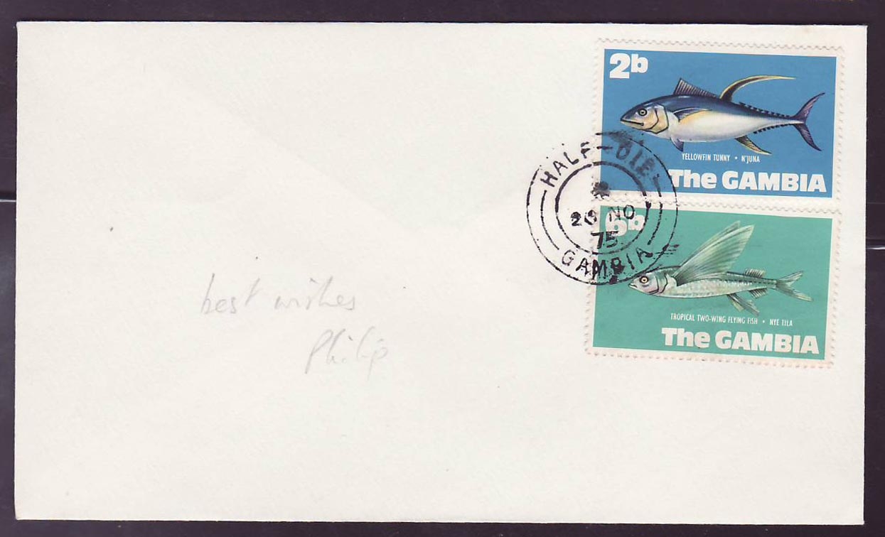 Gambie Gambia Half-Die canc on 1975 cover (Poisson  Fish)