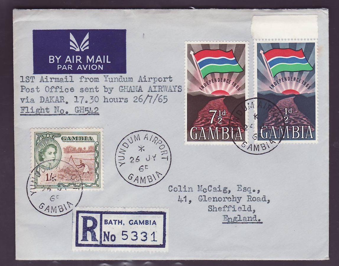 Gambie Gambia Rare Yundum Airport canc on 1965 cover to Sheffield  England