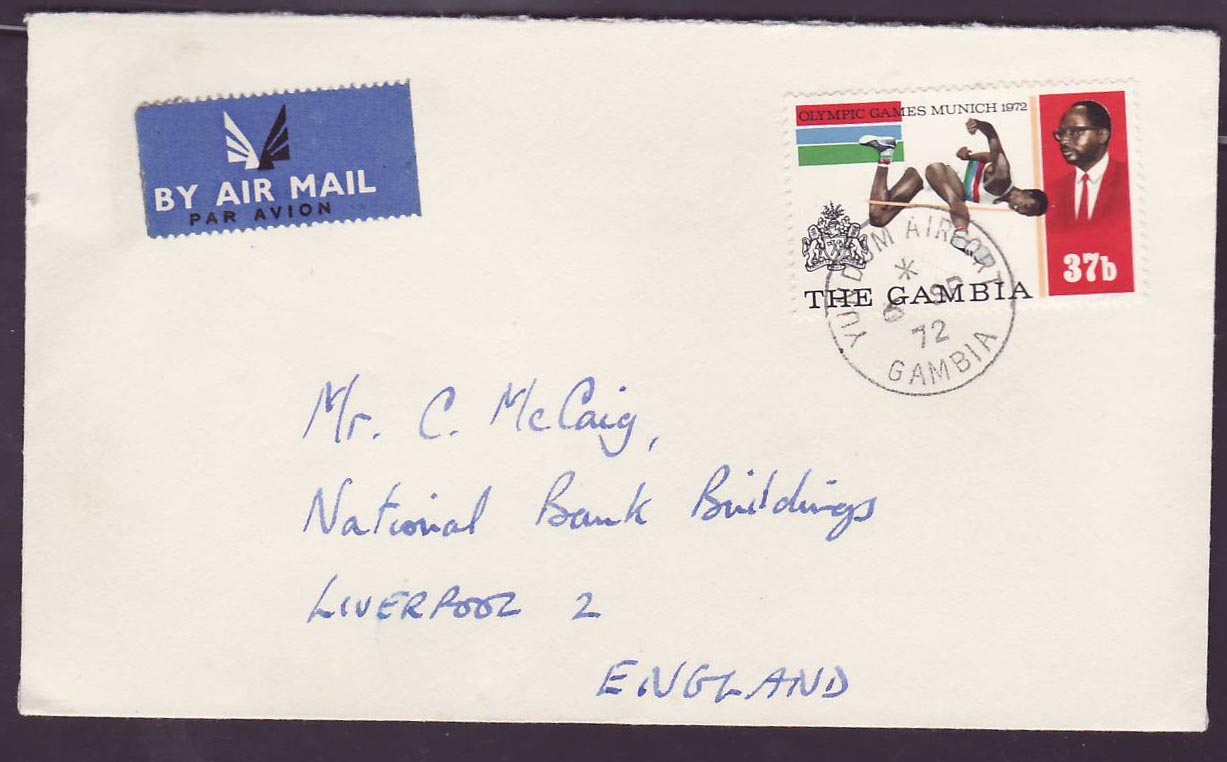 Gambie Gambia Rare Yundum Airport canc on 1972 cover to Liverpool  England