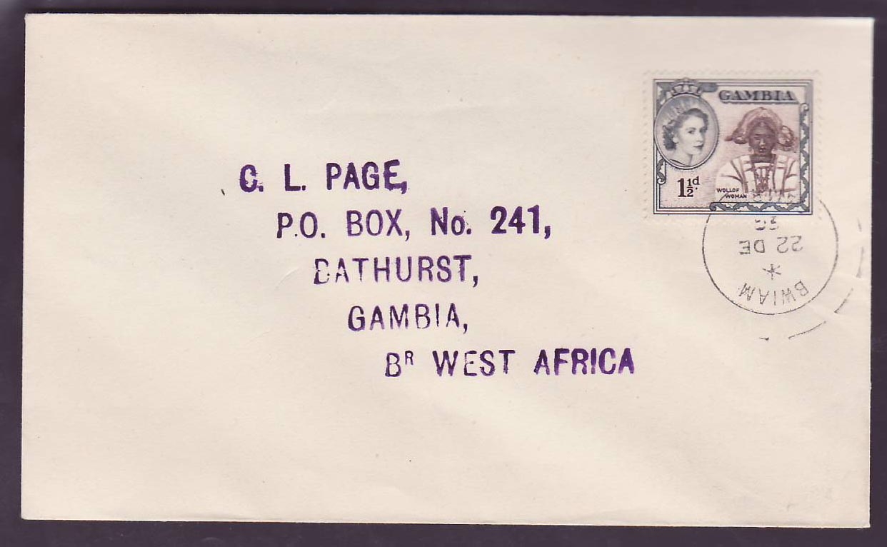 Gambie Gambia Rare Bwiam cover with QE II Woloff stamp to Bathurst