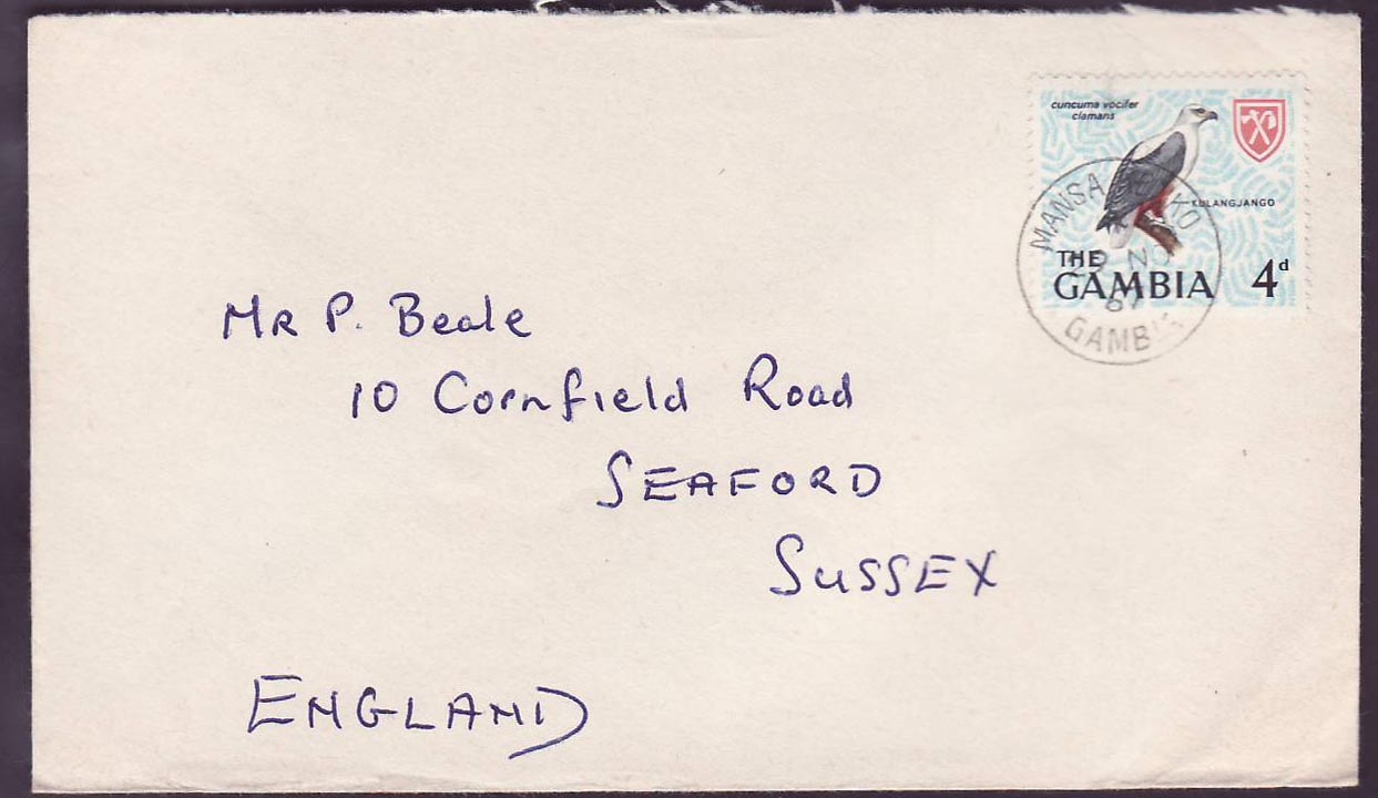 Gambie Gambia Unusual Mansa Konko cancel on 1967 cover to Searford (oiseau  bird)