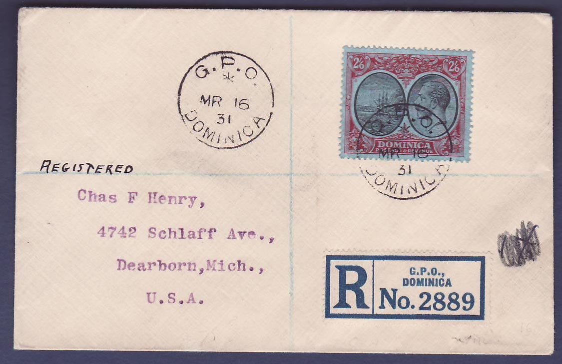 Gambie Gambia Registered Cover with 2/6s GV stamp can GPO MR 16 31 to Dearborn  USA