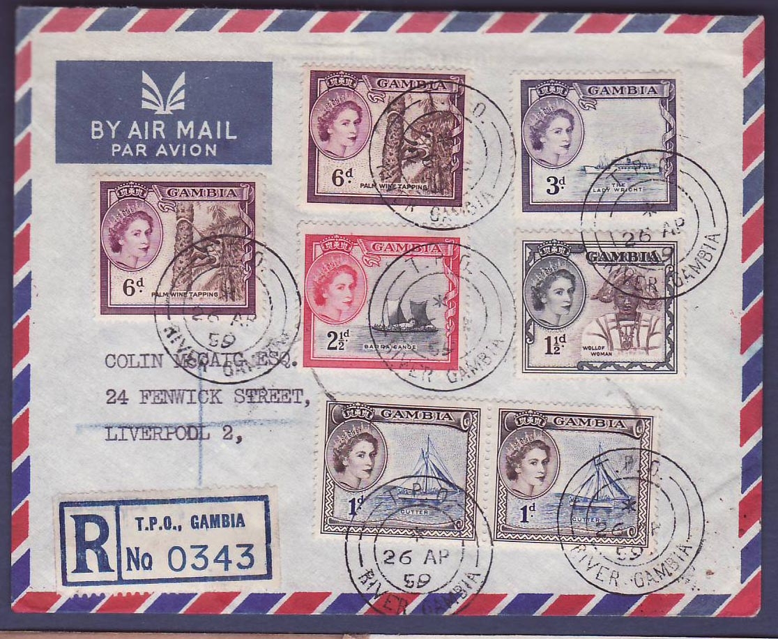 Gambie Gambia Lovely TPO cover with various EII values can AP 59 to Liverpool England