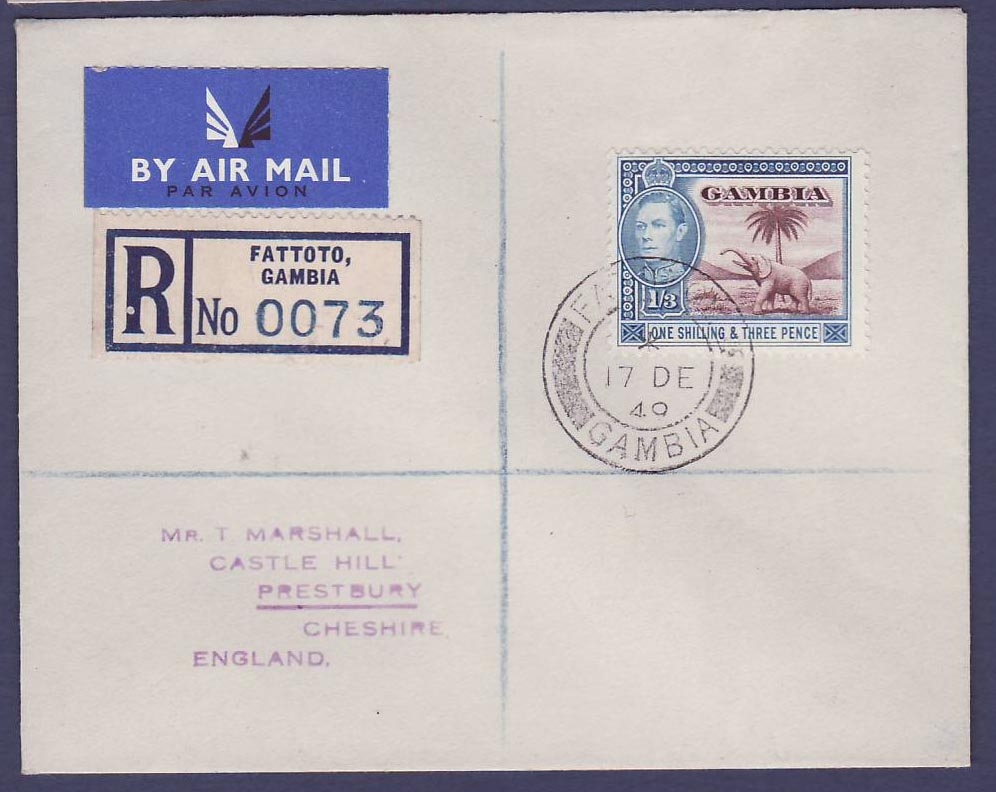 Gambie Gambia Rare Fattoto (small office) can 17 DE 49 to Prestbury  Cheshire  England