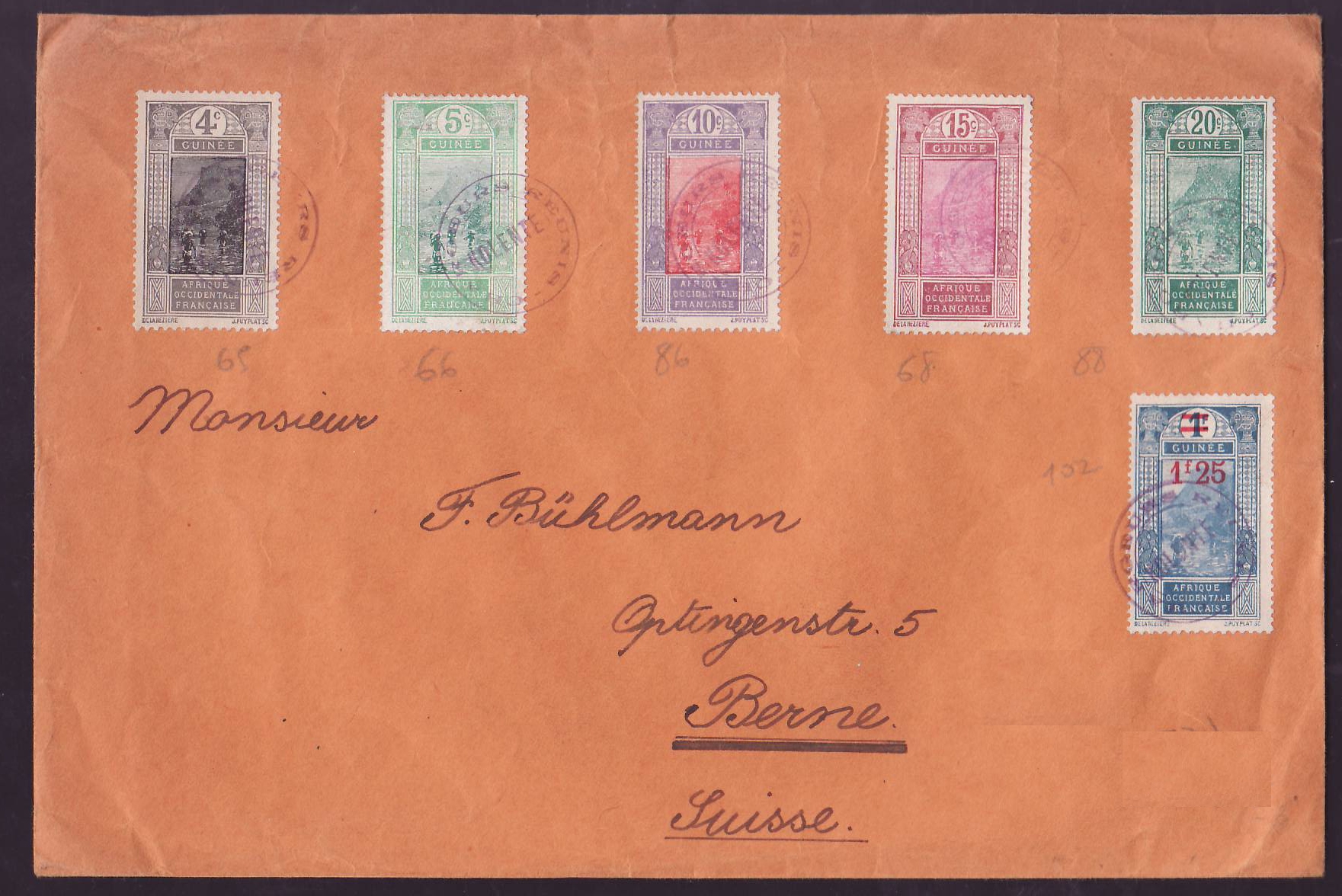 Lettre Guinee avec differentes Valeurs Gue de Kitim cachet bateau Kolente Rare