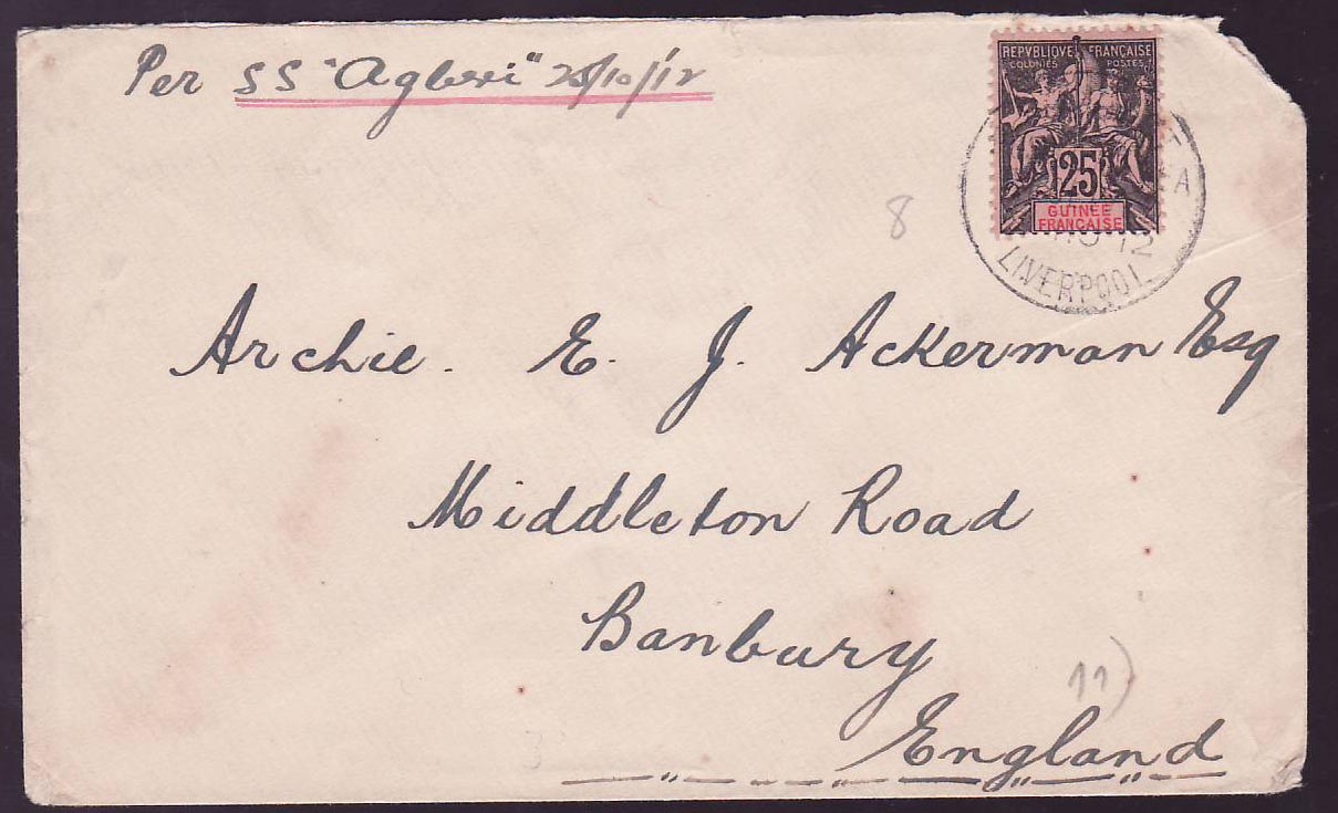 Lettre Guinee avec cachet Liverpool Paquebot 1912