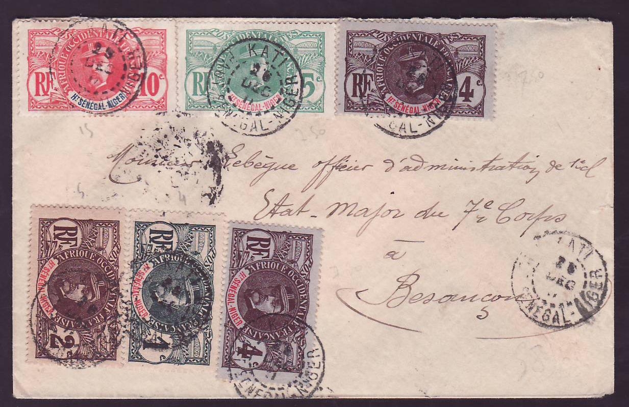 Haut Senegal & Niger Lettre avec valeurs diverses Gouverneur Ballay cad Kati DEC 11 pour Besancon  France
