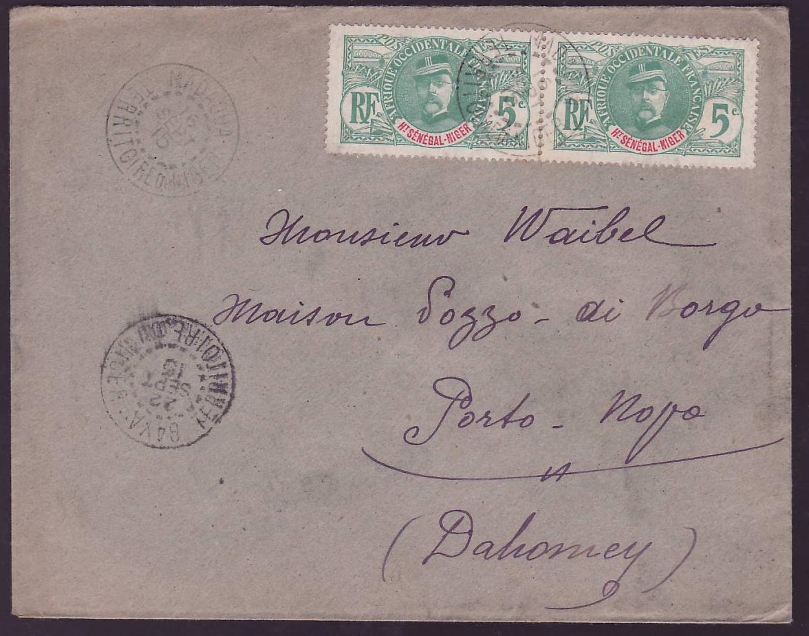 Haut Senegal & Niger Lettre avec 2*5c Gouverneur Ballay cad Madoua SEPT 15 + Gaya Niger pour Porto-Novo Dahomey  Rare