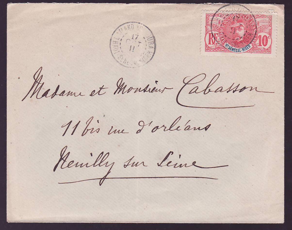 Haut Senegal & Niger Lettre avec 10c Gouverneur Ballay cad Bamako OCT 11 pour Neuilly sur Seine  France