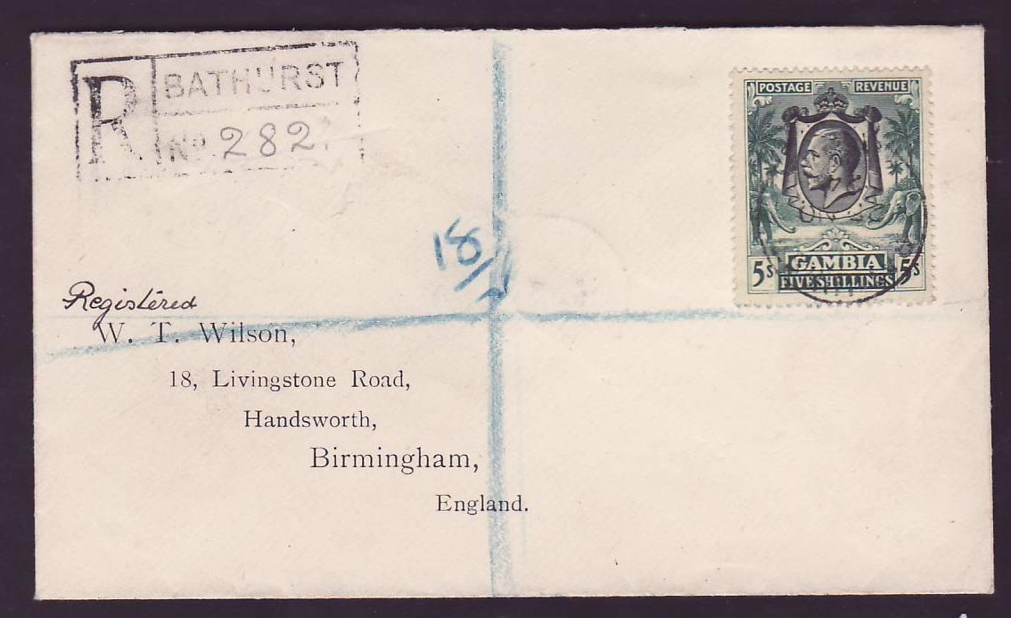 Gambia Gambie 5s Elephant value on Wilson cover  dated NO 24 Rare  to Birmingham  England