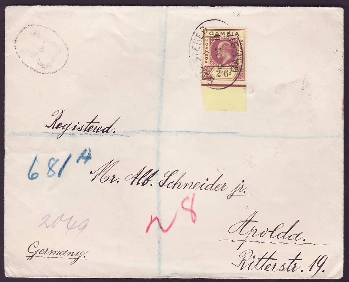 Gambia Gambie Solo usage of EVI 2/6s value canc OC 11 to Apolda  Germany  Rare