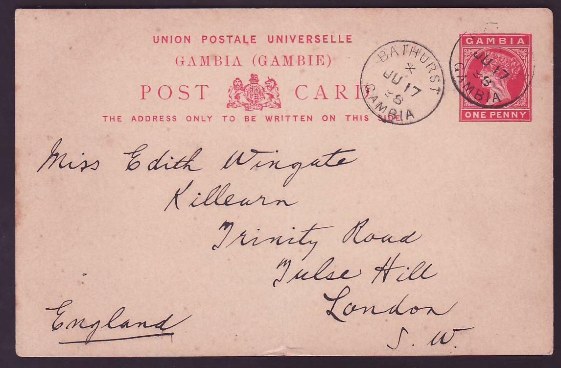 Gambia Gambie 1p Postal stationary canc Bathurst JU 98 for London  England