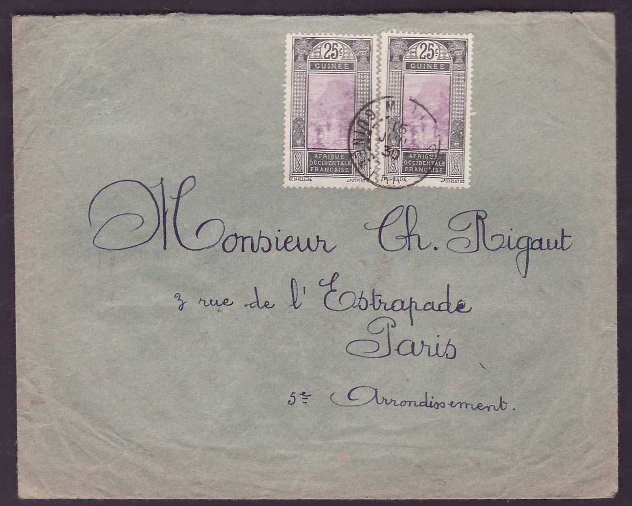 Guinee Lettre 2*25c cad JUIL 30 pour Paris France