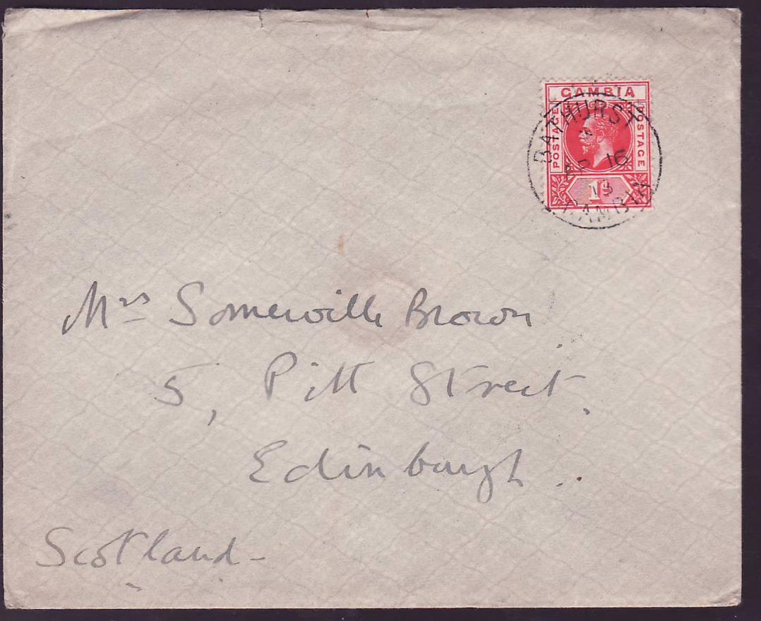 Gambia Gambie 1d EVII on cover to Edinburgh  Scotland  Bathurst SEP 13 cds