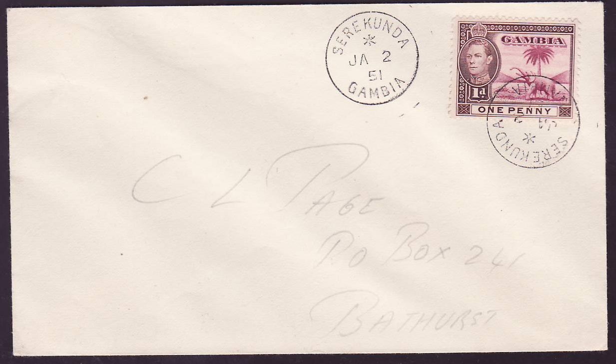 Gambia Gambie Serekunda (small office) on cover with Elephant issue to Bathurst  JA 51 cds  Scarce