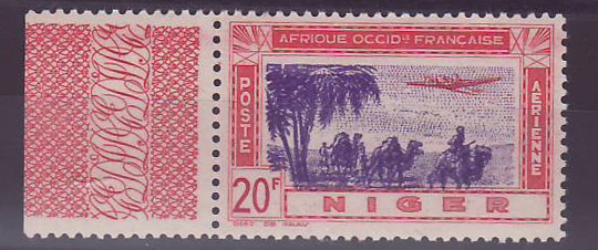 Niger Poste Aerienne 20F n°15 VARIETE Centre doublé ** Neuf sans charniere Bord de Feuille TTB Signé