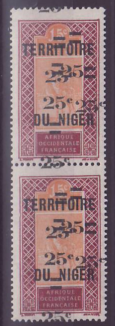 Niger 25c s 15c n°18d VARIETE Surcharge multiple en paire ** Neuf sans charniere Signé