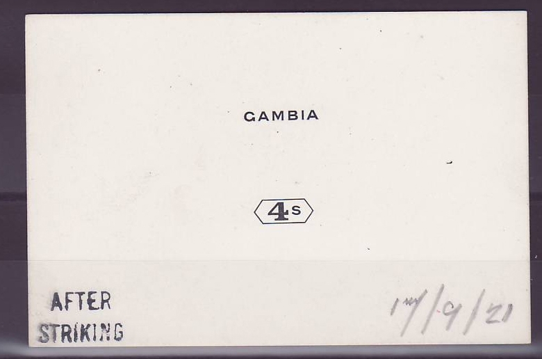 Gambia Gambie 4s Die prooff with handstamp BEFORE Striking dated 16/9/21 Rare