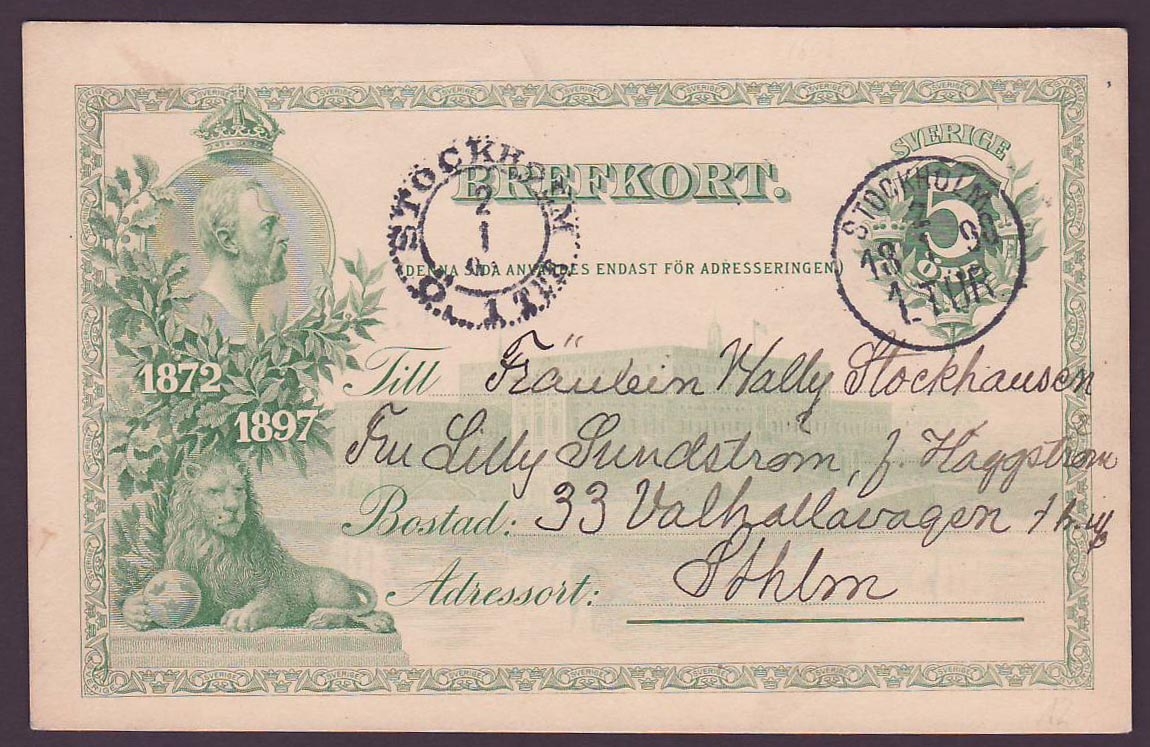 Sweden Postal Stationery Lion Stockholm 1898 cds  Rare
