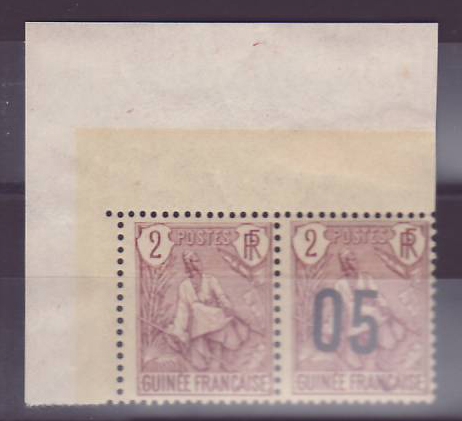 Guinee Berger Pulas 2c n° 55c Surchargé paire avec non surchargé ** Sans chaniere Coin de feuille Rare