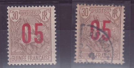 Guinee Berger Pulas 30c n° 60a + 60 Chiffres espacés * et timbre normal Obl (tir 440)