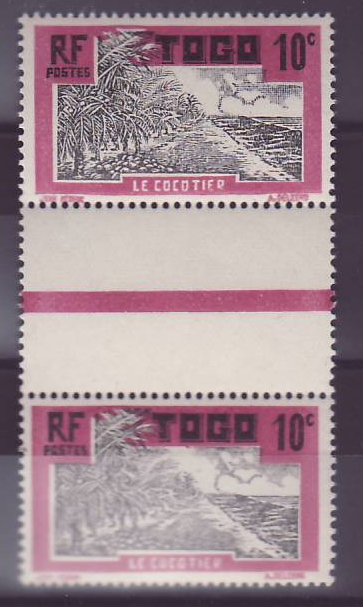 Togo n°65 10c Cocotier ** Paire interpanneau