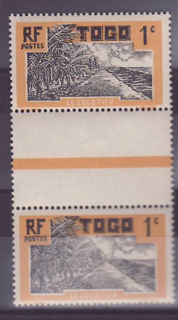 Togo n°61 1c Cocotier ** Paire interpanneau