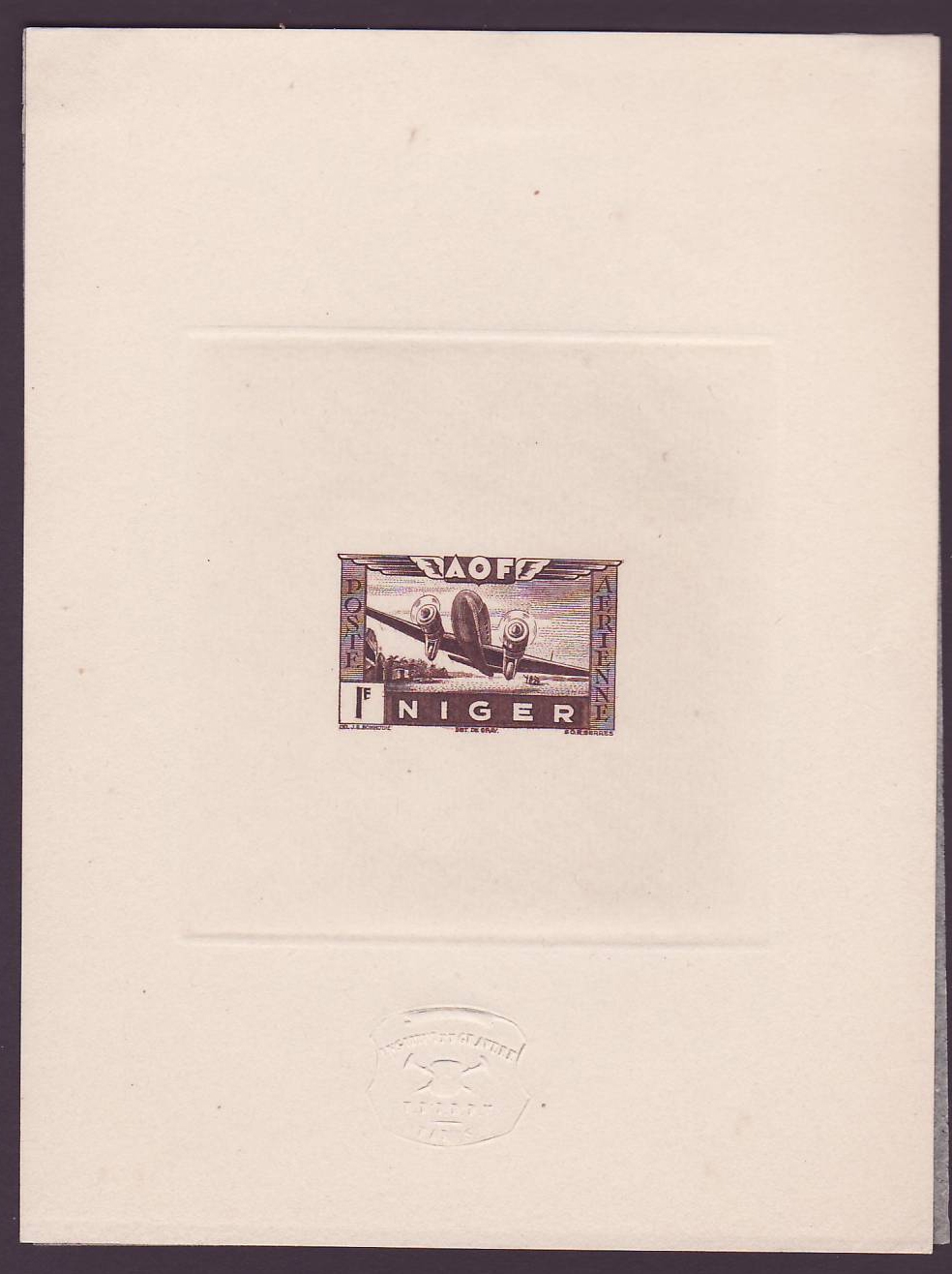 Niger Epreuve Poste Aerienne n°11 Avion en Vol 1Fr Rare