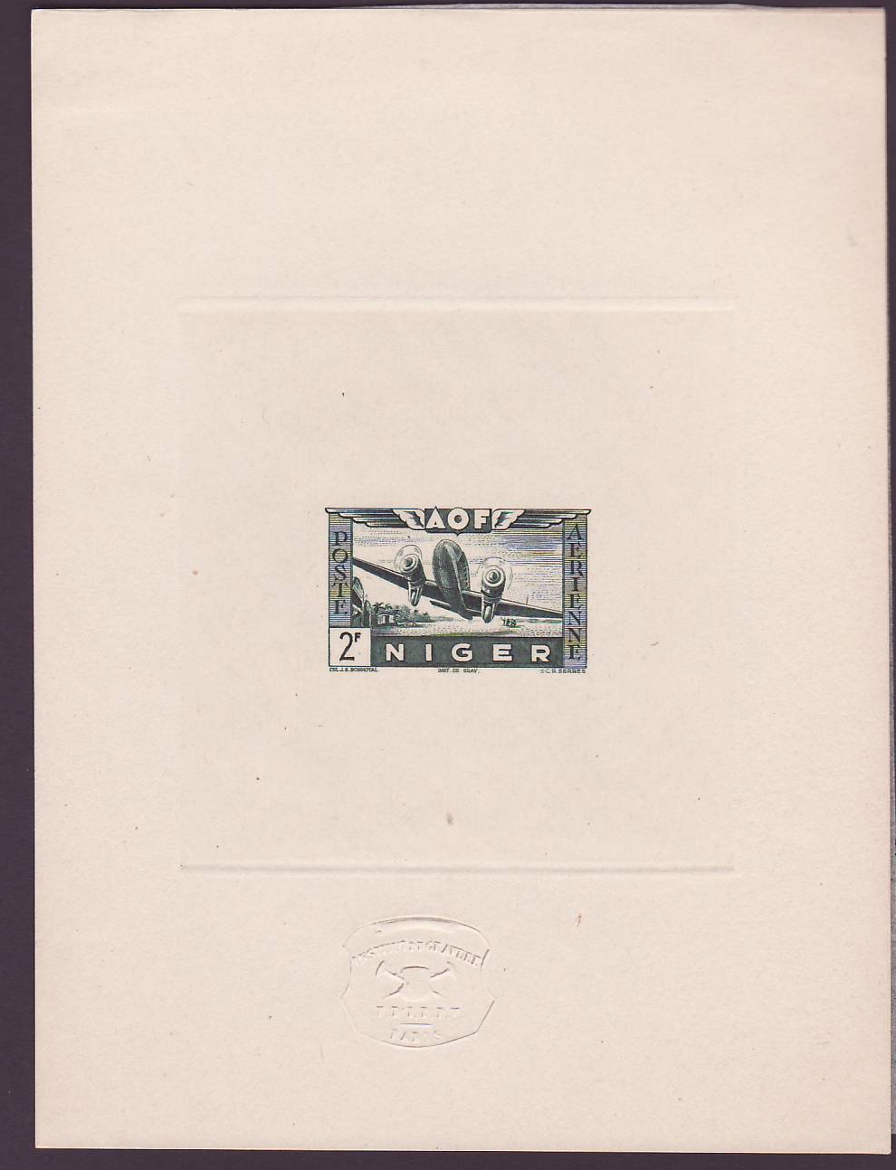 Niger Epreuve Poste Aerienne n°12 Avion en Vol 2Fr Rare