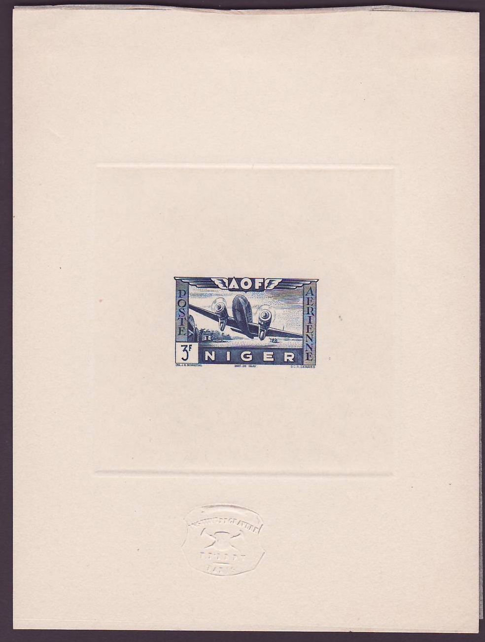 Niger Epreuve Poste Aerienne n°13 Avion en Vol 3Fr Rare
