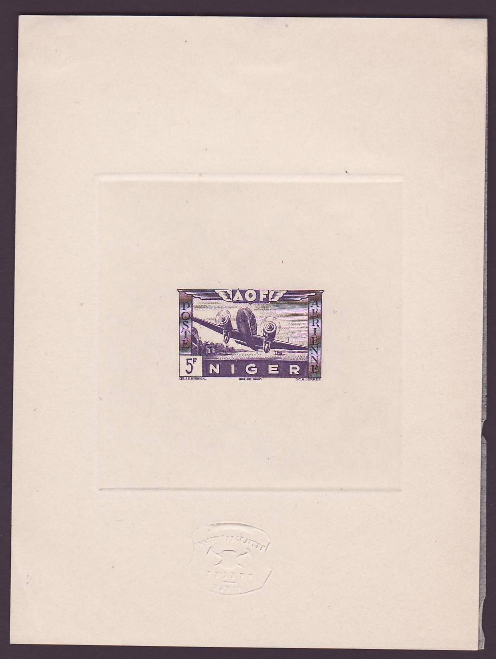 Niger Epreuve Poste Aerienne n°14 Avion en Vol 5Fr Rare