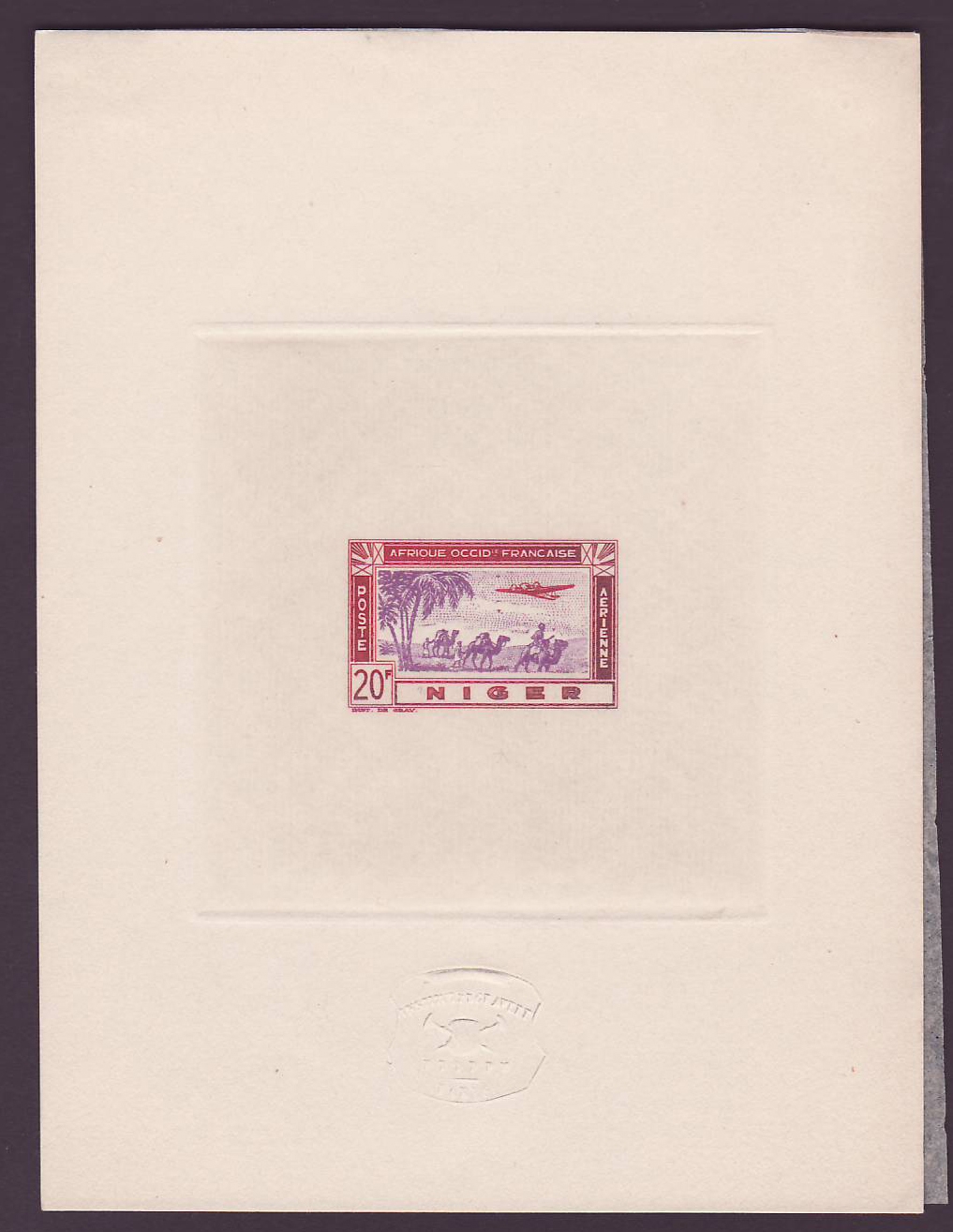 Niger Epreuve Poste Aerienne n°16 Avion en Vol 20Fr Rare