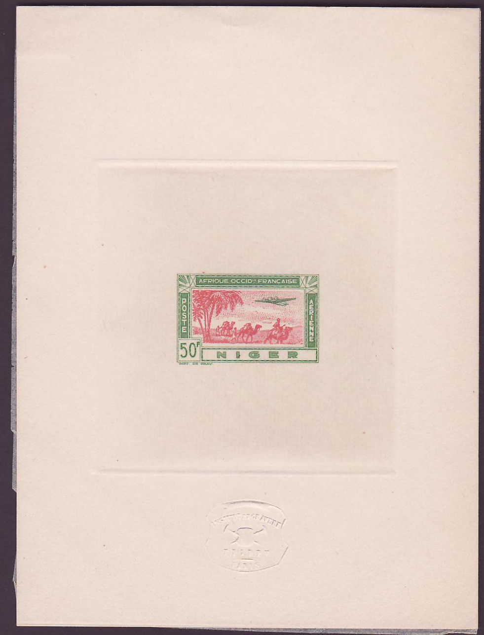 Niger Epreuve Poste Aerienne n°17 Avion en Vol 50Fr Rare