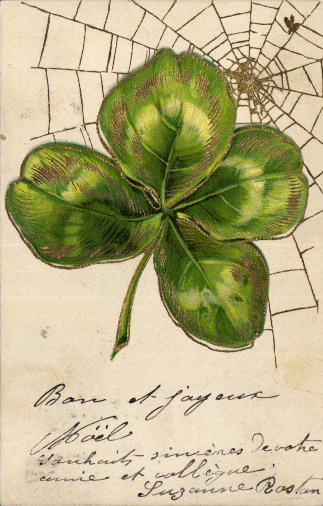 Vintage Postcard Fantasy Flowers Clover Cobweb