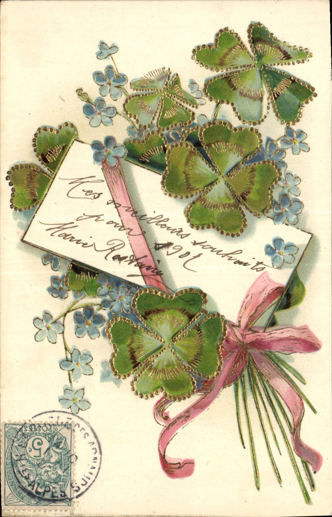 CPA Fantaisie Fleurs Trefles 