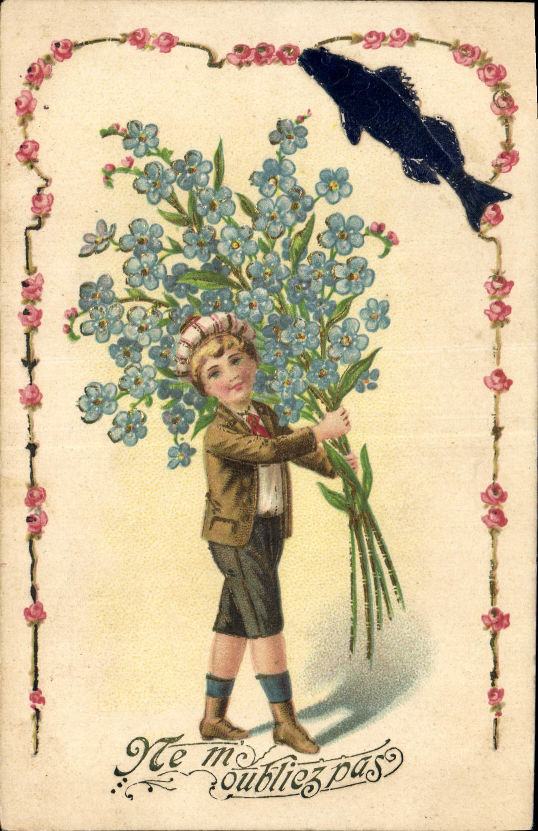 Vintage Postcard Fantasy Flowers Child Poisson