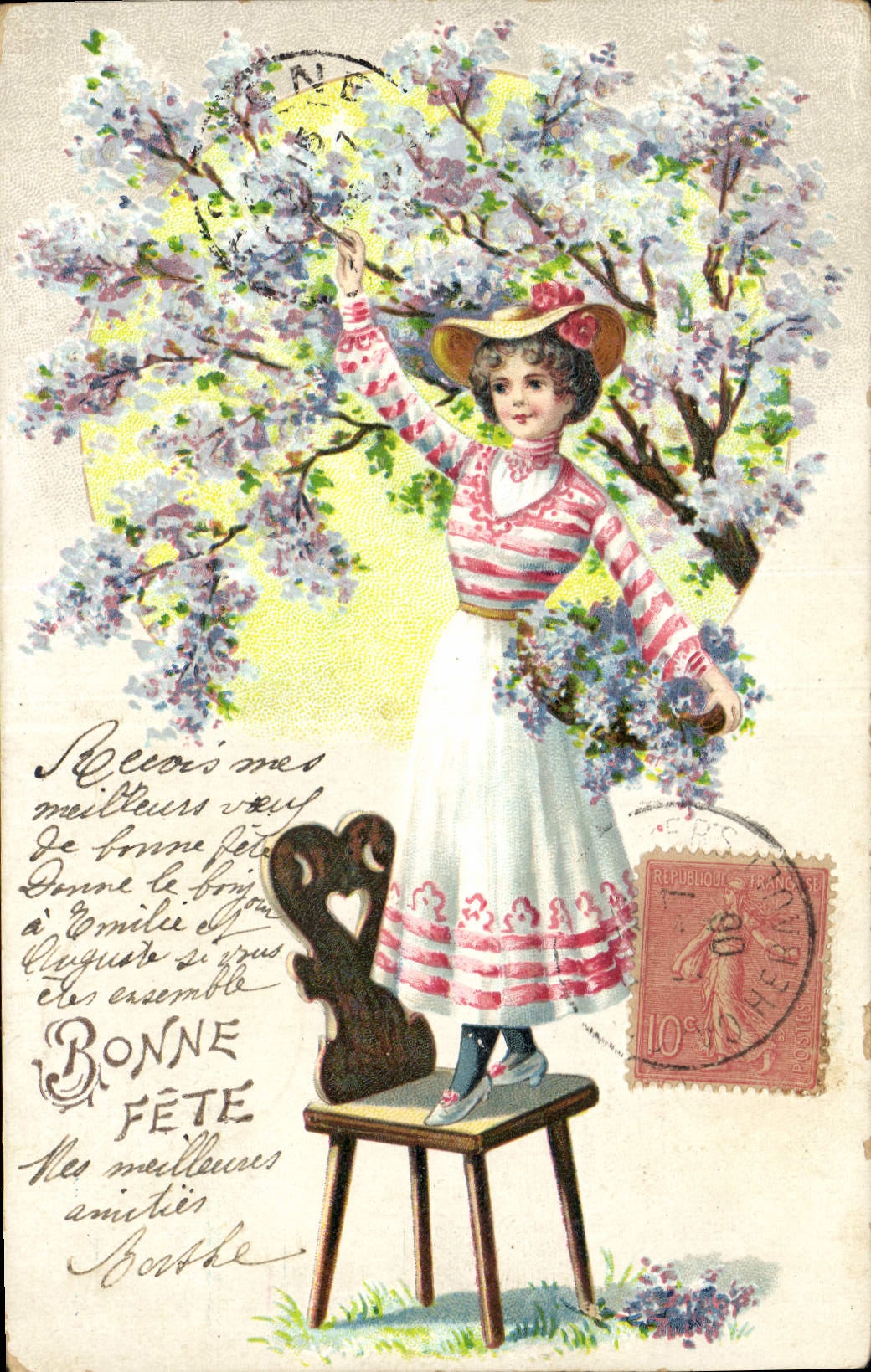 CPA Fantaisie Fleurs Femme 