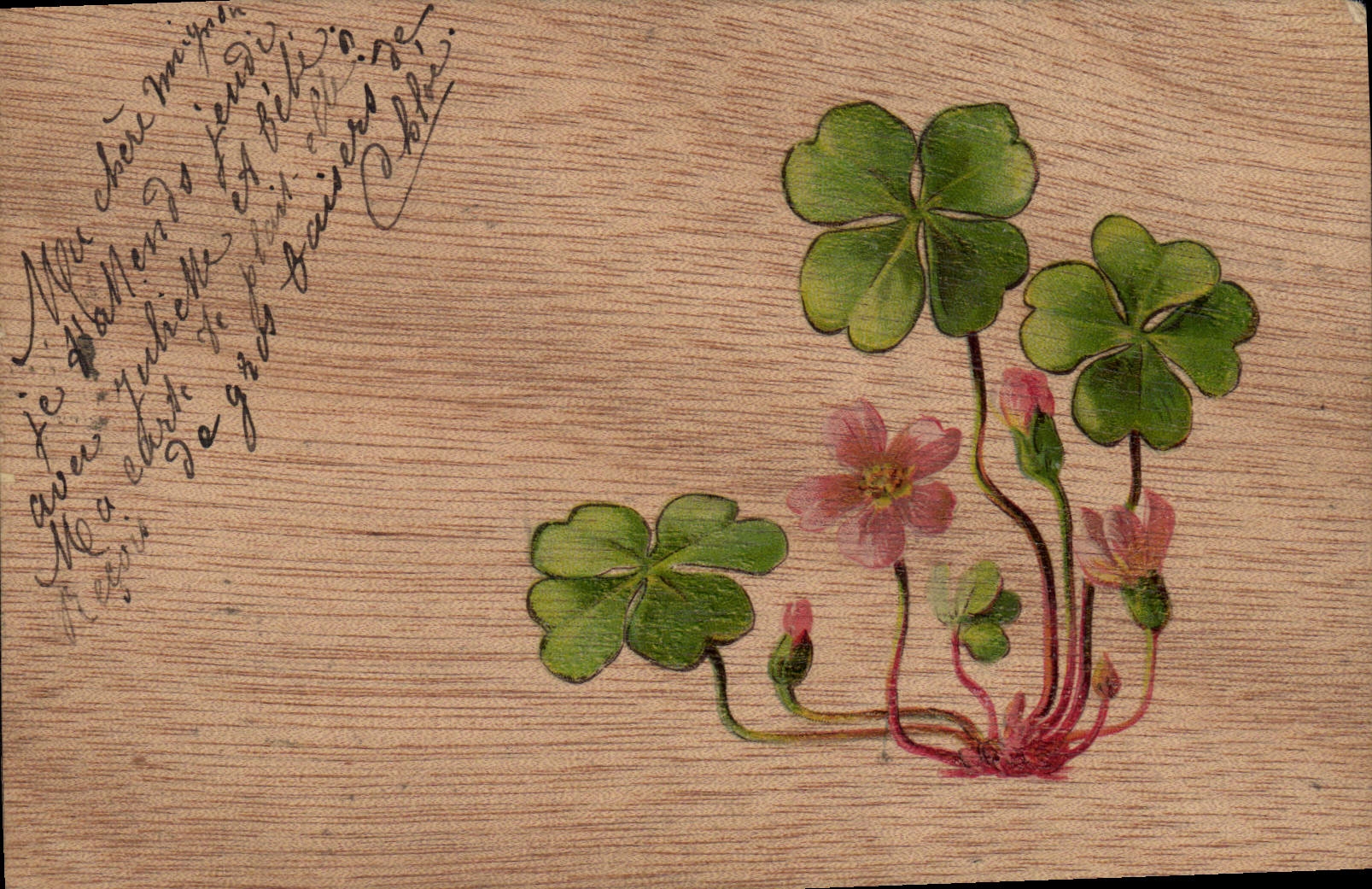 Vintage Postcard Fantasy Flowers Clover (chart out of wooden)