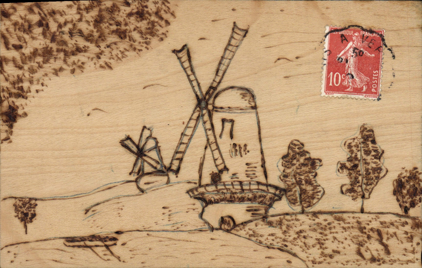Vintage Postcard Fantaisie Windmill (chart out of wooden)