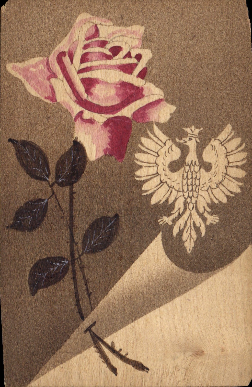 Vintage Postcard Fantasy Flowers Eagle (chart out of wooden)