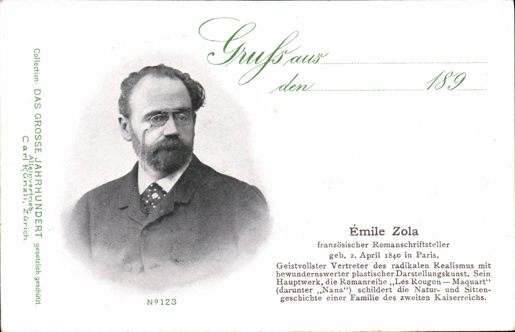 Postal Émile Zola Novelista Tarjeta 1890